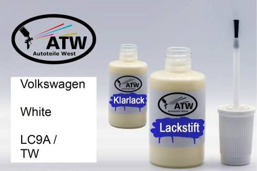 Volkswagen, White, LC9A / TW: 20ml Lackstift + 20ml Klarlack - Set, von ATW Autoteile West.